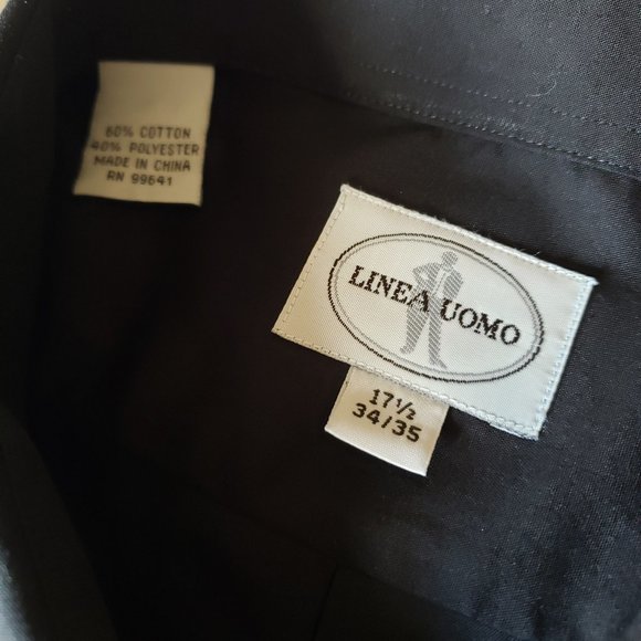 LINEA UOMO Black Long Sleeve Button-Up Dress Shirt Size 17 ½ 34/35 - Picture 4 of 6
